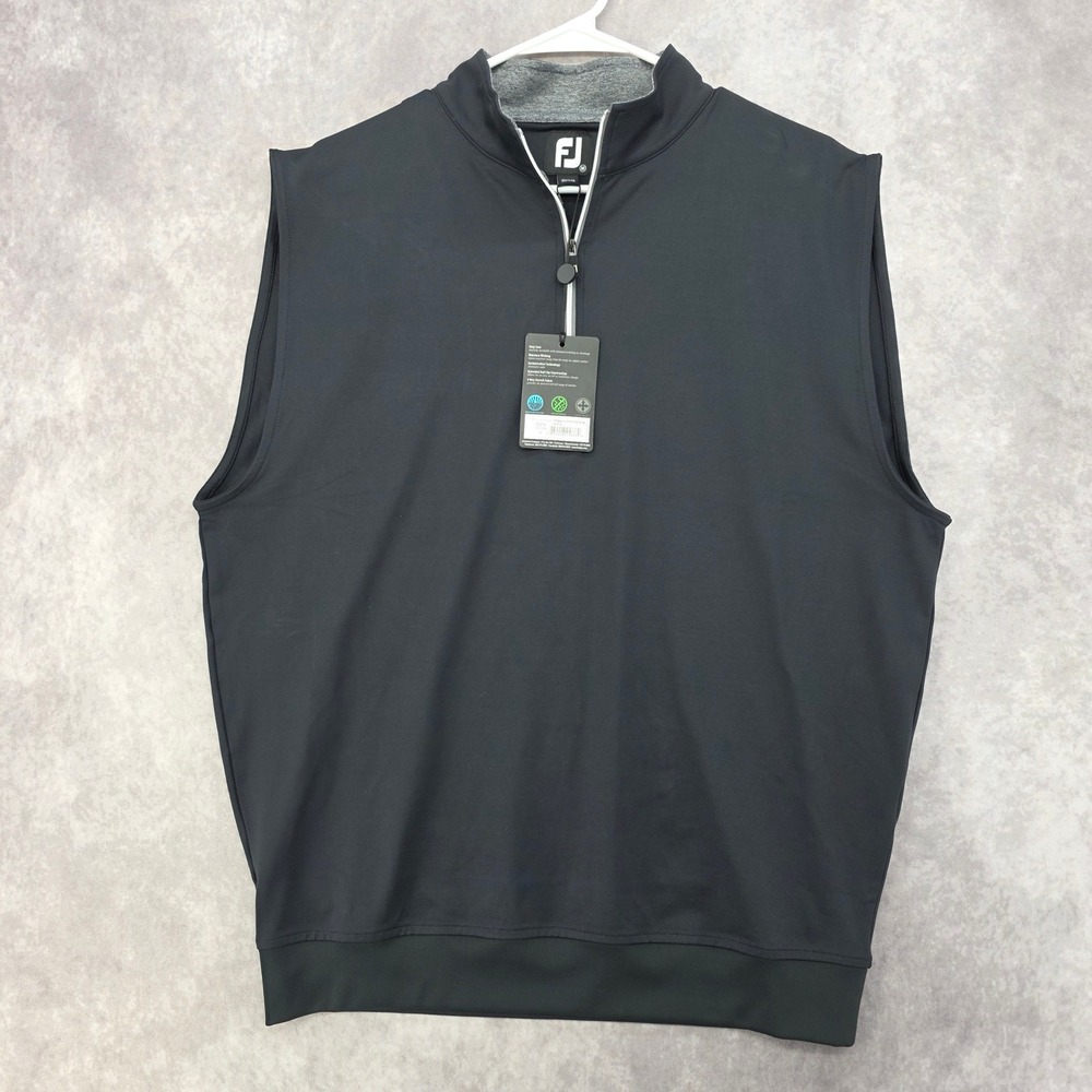 FootJoy Quarter Zip Golf Vest Mens Medium Performance Black Stretch NWT FJ